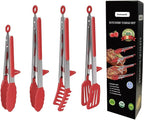 4 Pack Silicone Kitchen Cooking Tongs Set, Stainless Steel Nonstick Food Tong with BPA Free Silicone Tips for Serving Pasta Spaghetti Steak Pie Pizza Salad Vegetable Fruit Grilling BBQ Buffet 9" & 12"