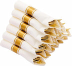 N9R 50 Pack Pre Rolled Gold Plastic Cutlery Set, Wrapped Plastic Silverware Set with 50 Forks, 50 Knives, 50 Spoons and 50 Napkins, Disposable Cutlery Set for Party and Wedding