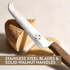 Formaticum - Professional Tasting Cheese Knife - 7" x 1.25" All Types of Cheese Slicer, Stainless Steel Blade, Fork Tip and Walnut Handle, Great Cheese Charcuterie Accessories - Handmade in Italy