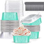 Mini Cake Pans With Lids (10oz,40 Pack) 4”x4” Aluminum Foil Square Cupcake Liners Brownie Baking Cups, Disposable Large Cupcake Pan, Jumbo Muffin Tin Ramekins Holders