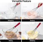U-Taste Balloon Whisk for Cooking: 18/10 Stainless Steel Kitchen Wire Whisk, Medium Heavy Duty Egg Beater, Manual Baking Mixing Tool with 8 High Flex Wires for Stirring, Blending Sauce (Red)