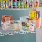 Sterilite 9.5 x 6.5 x 4 Inch Small Open Scoop Front Clear Storage Bin with Comfortable Carry Through Handles for Household Organization (48 Pack)