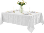Newbridge Barcelona Luxury Damask Fabric Tablecloth, 52” Wide x 70” Rectangle, White, 100% Polyester, No Iron, Soil Resistant Dining Room, Party and Banquet Table Cover