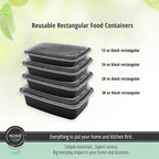 MULMEHË Plastic Meal Prep Take-Out Container and Lid Combo, 12 oz, Microwaveable, Rectangular, Black, 5.5x2.5x1.5”, Set of 150