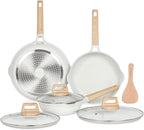 ESLITE LIFE Frying Pans Set with Lids Nonstick Skillets Set Egg Omelette Pans, Healthy Ceramic Coating Cookware Chef's Pan, Compatible with All Stovetops, PFOA Free (White,7-Piece)