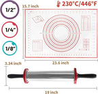 SHIKORI Rolling Pin,Adjustable Rolling Pin with Thickness Rings, Stainless Steel Dough Roller Baking Supplies for Pizza Pastry Fondant Pie Pasta-Red