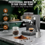 TENKER Espresso Machine with Grinder, 20 Bar Coffee Machine with Milk Frother for Home, All-in-One Stainless Steel Coffee Maker to Make Latte, Cappuccino, Hot or Cold Brew Iced Coffee