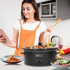 HOMECOOKIN 6 Quart Slow Cooker Oval Manual Pot Food Warmer with 3 Cooking Settings, Black Stainless Steel