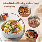 Wooden Tongs for Cooking Set of 2 (9" and 12") Natural Walnut Wooden kitchen Tongs for Grilling, Serving, BBQ and Tossing Salad etc | Ergonomic Stainless Steel Non-Slip Grip, Heat Resistant, Pull Lock