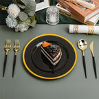 N9R 150Pcs Gold Plastic Silverware - Gold Disposable Cutlery Set with Black Handles with 50 Forks, 50 Spoons and 50 Knives - Perfect for Parties,Halloween, Birthdays, Wedding and Everyday Use