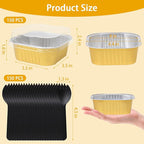 FORBFAN 150 Pack Mini Cake Pans with Lids and Spoons, 10 oz Aluminium Foil Square Brownie Baking Cups, Disposable Ramekins Cupcake Tins
