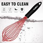 Walfos Silicone Whisks Set, 5pcs Whisk, Non Scratch Coated 7+9+11in Whisks and Mini stainless steel 7+5in Whisk, Suitable for Use in Whisking, Blending, Frothing, Beating & Stirring. (Multicolor)