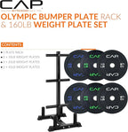 CAP Barbell 2-Inch Olympic Bumper Plate Weight Set with 6 Post Rack | 100-370 lbs | Multiple Options