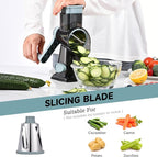 Rotary Cheese Grater with Handle Kitchen Shredder Slicer Grater Slicer Ice Shaver Cheese Vegetable Nuts Potato Zucchini Chocolate 3 Interchangeable Blades (GreyBlue)
