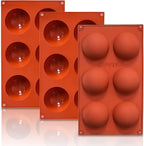 3 Pack Large 6-Cavity Semi Sphere Silicone Molds, Non-Stick Baking Mold for Making Standard Size Hot Chocolate Bomb, Cake, Jelly, Dome Mousse