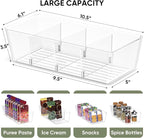 BALEINE Pantry Organizers and Storage Bins, Plastic Clear Storage Bins with 3 Removable Dividers, BPA-Free Fridge Organizers for Kitchen Cabinet Bathroom (10.5x6.1x3.5, 6PK)