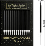 by Tugba Aydan - Black Birthday Candles-24 Count Long Thin Black Birthday Candles for Cake, Metallic Cake Candle for Birthday, Party Candles