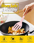 Pack of 2 Silicone Cooking Spatula, Heat Resistant Solid Turner, Non Stick Slotted Spatulas with Wooden Short Handle,Ideal Wood Kitchen Utensils Set for Frying, Baking, Flipping, Turning