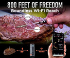 WiFi and Bluetooth Meat Thermometer Digital Wireless - Long Range Connection with Built-in Temperature Display, Meats Probe,Meat Thermometer for Grilling, Smoking, Cooking, BBQ Gift for Men