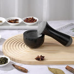 Tianman Small Mortar and Pestle Set 3.2 Inch.1/3 Cup.Mini Marble Grinder with Brush for Pills Herbs Spices,Easy to Grip.Efficient Grinding.Universal Dual Head Grinding Pestle.(Granite Black Polished)