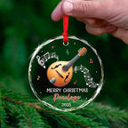 Personalized Mandolin Glass Ornament Xmas 2025, Musical Instrument Christmas Ornament Gift for Mandolin Player, Customized Text & Name Mandolinist Glass Keepsake, Instrument Lover Christmas Ornaments