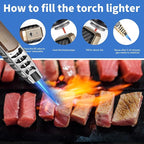 Butane Torch Lighter,Windproof Refillable Kitchen Cooking Torch,Adjustable Flame Solar Beam Blow Torch with Safety Lock for Candle Camping BBQ (Not Included Butane Gas) (Brown)