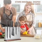 Magnetic Knife Holder, Stainless Steel Magnetic Knife Block without Knives, Strong Double Sided Magnet Knife Storage Strip with Wood Base for Kitchen Counter-Silver
