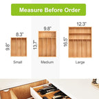 Bamboo Utensil Drawer Organizer, Silverware Tray Organizer, Kitchen Drawer Organizer for Flatware Cutlery, (Natural, 3 Slots)
