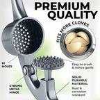 Zulay Kitchen Large Premium Garlic Press Set - Bigger Bowl for Bigger Garlic - Rust Proof & Dishwasher Safe Garlic Mincer Tool - Easy-Squeeze, Easy-Clean Silicone Garlic Peeler & Brush (Slate)