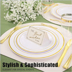 WDF300 Pieces Gold Plastic Silverware - Heavy Duty Disposable Cutlery Set Plastic Gold Silverware Set Includes 100 Forks, 100 Spoons, 100 Knives for Party/Thanksgiving