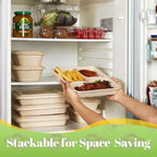 [100% Eco-Friendly] 3 Part Compartment Disposable Food Containers with Lids - Sugarcane Pulp Take Out Boxes, Biodegradable, Compostable, Microwave Safe Lunch Containers - Pack of 50 (Large)