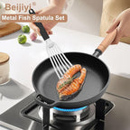 Beijiyi Fish Spatula Stainless Steel, 13.5" Large Metal Fish Spatula for Cast Iron Skillet Cooking and Grilling, Kitchen Slotted Turner with Full Tang Silicone Handle and Curved Blade