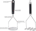 2PCS Potato Masher, OLULU Heavy Duty Stainless Steel Mashed Potatoes Masher, Masher Kitchen Tool for Avocado, Potatoes, Beans, Meat, Vegetables, 10.24inch, Dishwasher Safe