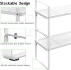 Expandable Cabinet Storage Shelf Stackable Organizer Rack for Kitchen Bathroom Pantry Spice Cupboard Coffee Countertop Home Office Desk Heavy Duty Nonslip White Large 2 Packs