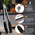 Premium Stainless Steel Heat Resistant Kitchen Tongs for cooking,set of 7"+9"+12" (Black),Non Scratch Silicone cooking Tong Tip for Cooking Pans,Strong Grip BBQ tongs for Grabbing Hot Food