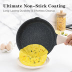 Kordisen Nonstick Frying Pan Skillet with Lid, 9.5 Inch Granite Egg Omelet Pan, Healthy and Non Toxic, Induction Compatible, PFOA Free