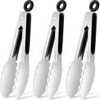 Hotec Mini Stainless Steel Kitchen Tongs for Cooking - 7-Inch Small Serving Tongs Metal Food Tongs Non-Slip Grip