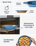 LE TAUCI Ceramic Pie Pans, 9 inch Baking Plates with Handles, Deep Pie Dish for Apple Pie, Pecan Pie, 36 Ounce - Set of 2, Ceylon Blue