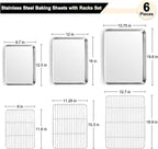 TeamFar Baking Sheet with Rack Set (3 Pans + 3 Racks), 19.6/16/12.5 Inch Stainless Steel Cookie Sheets Baking Pans Trays and Cooling Racks for Cooking Roasting, Non-Toxic & Heavy Duty, Dishwasher Safe