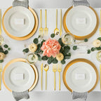 SUT 150PCS Gold Plastic Silverware, Plastic Utensils,Gold Silverware Disposable,Disposable Utensils Heavy Duty,Plastic Cutlery Set,Includes:50 Knives, Forks and Spoons for Party, Birthday,Wedding