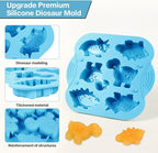 2-Pack Silicone Dinosaur Molds with Lids, Multi-Purpose Jello Molds for Kids, Dinosaur Silicone Mold for Chocolate, Baking & Crafting Tool for Cake, Candy, Jello, Ice Cubes - Blue