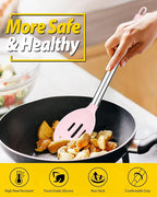 Pack of 2 Large Silicone Cooking Spoons,Non Stick Solid Basting Spoon,Heat-Resistant Kitchen Utensils for Mixing,Serving,Draining,Stirring (PINK)