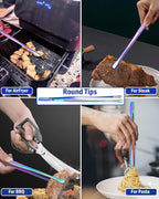 JETKONG 4 Pcs Kitchen Tweezers, 12'' and 10'' Stainless Steel Cooking Tweezers Set, High-Precision Tweezers Tongs for Cooking, Repairing, Seafood and BBQ (Rainbow)