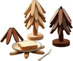 Natural Wood Tree Trivet Set, 𝐍atural Tree Trivet Set - 4 Wooden Trivets,4 Wooden 𝐓rivets & 1 Stand Like a Christmas Trees,for Hot Dish,Pot,Bowl,Teapot,Hot Pot Sets (Natural Wood 3 Trivets,3set)