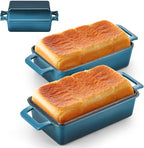 Leonyo 2-in-1 Cast Iron Bread Pan with Lid, Enameled Cast Iron Loaf Pan, 9 x 6 inch Sourdough Baking Pan, Homemade Bread Dutch Oven for Pound Cake, Lasagna, Up to 500℉ & Blackish Green
