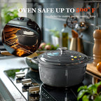 Overmont Enameled Cast Iron Dutch Oven - 5.5QT Pot with Lid Cookbook & Cotton Potholders - Heavy-Duty Cookware for Braising, Stews, Roasting, Bread Baking grey