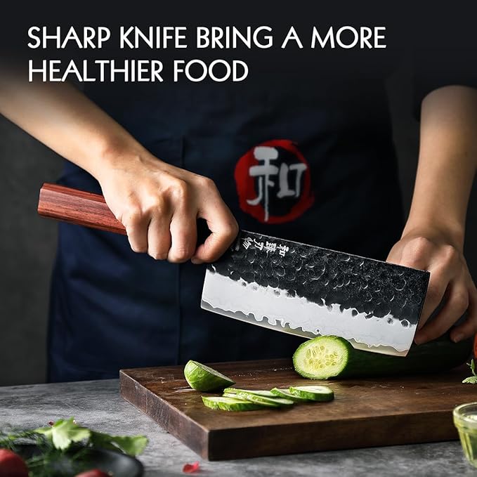 HEZHEN 6.9 inch Nakiri Knife,3 Layers High Carbon Composite Forging Steel, 10Cr15CoMoV Steel Core,Razor Sharp Kitchen Knife, Redwood Octagonal Handle with Premium Gift Box