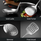 5 Pieces Cooking Utensils set, 18/8 Stainless Steel Kitchen Utensil Set with Rotating Holder (Dishwasher Safe)