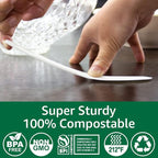 100% Compostable No Plastic Knives Plastic Forks Plastic Spoons Plastic Utensils, The Heavyweight Heavy Duty Flatware is Eco Friendly Products for Lounge Party Wedding BBQ Picnic Camping.