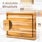 Yes4All Durable Teak Cutting Boards for Kitchen, [20''L x 15''W x 1.5” Thick] Large Edge Grain Cutting Board, Pre Oiled Wood Cutting Boards, Thick Chopping Board w/Juice Grooves and Easy Grip Handle